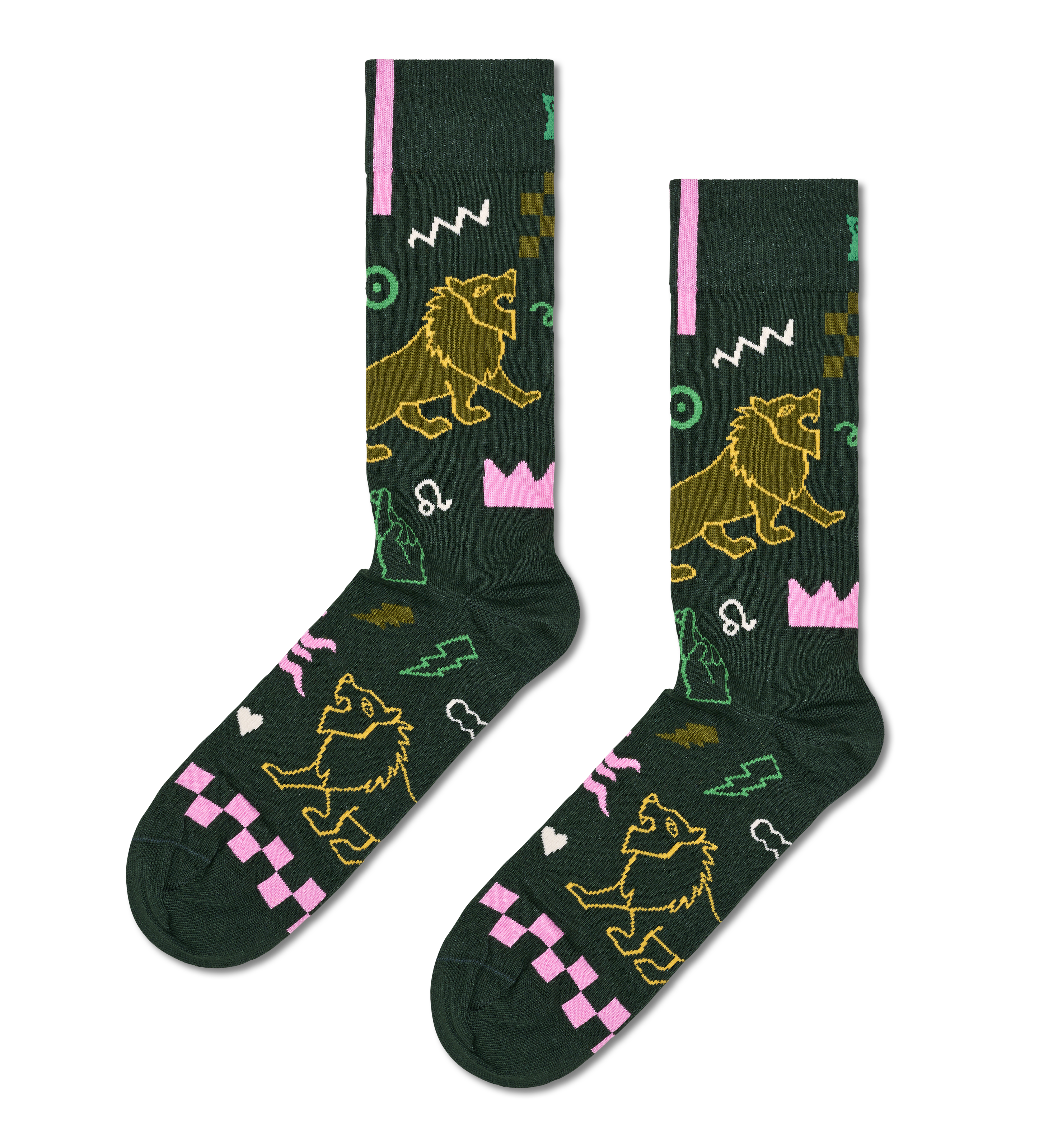 Zodiac Signs: Dark Green Leo Crew Sock