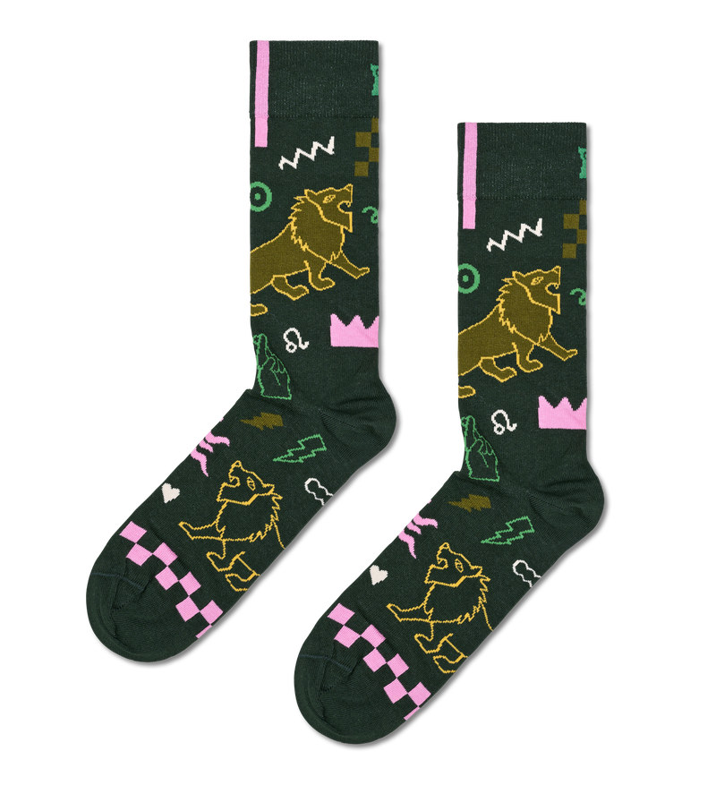 Leo Zodiac Sign Socks | Dark Green Crew Sock