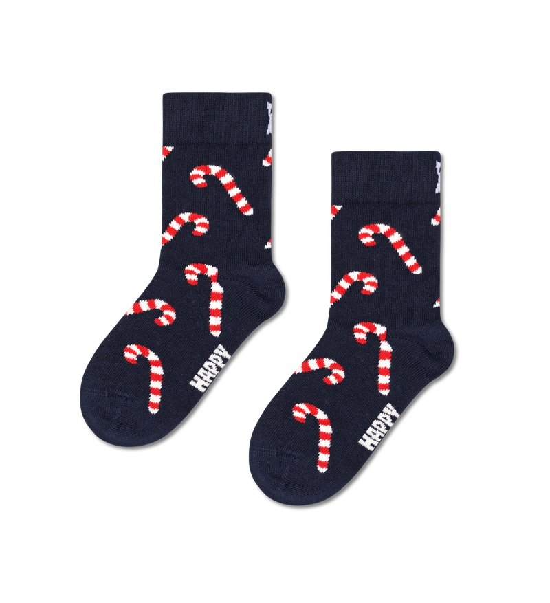 Navy Kids Christmas Sock | Novelty Candy Cane Crew Socks