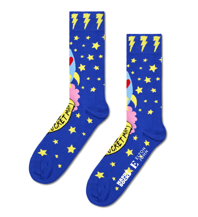 Blue Elton John Rocket Man Crew Socks