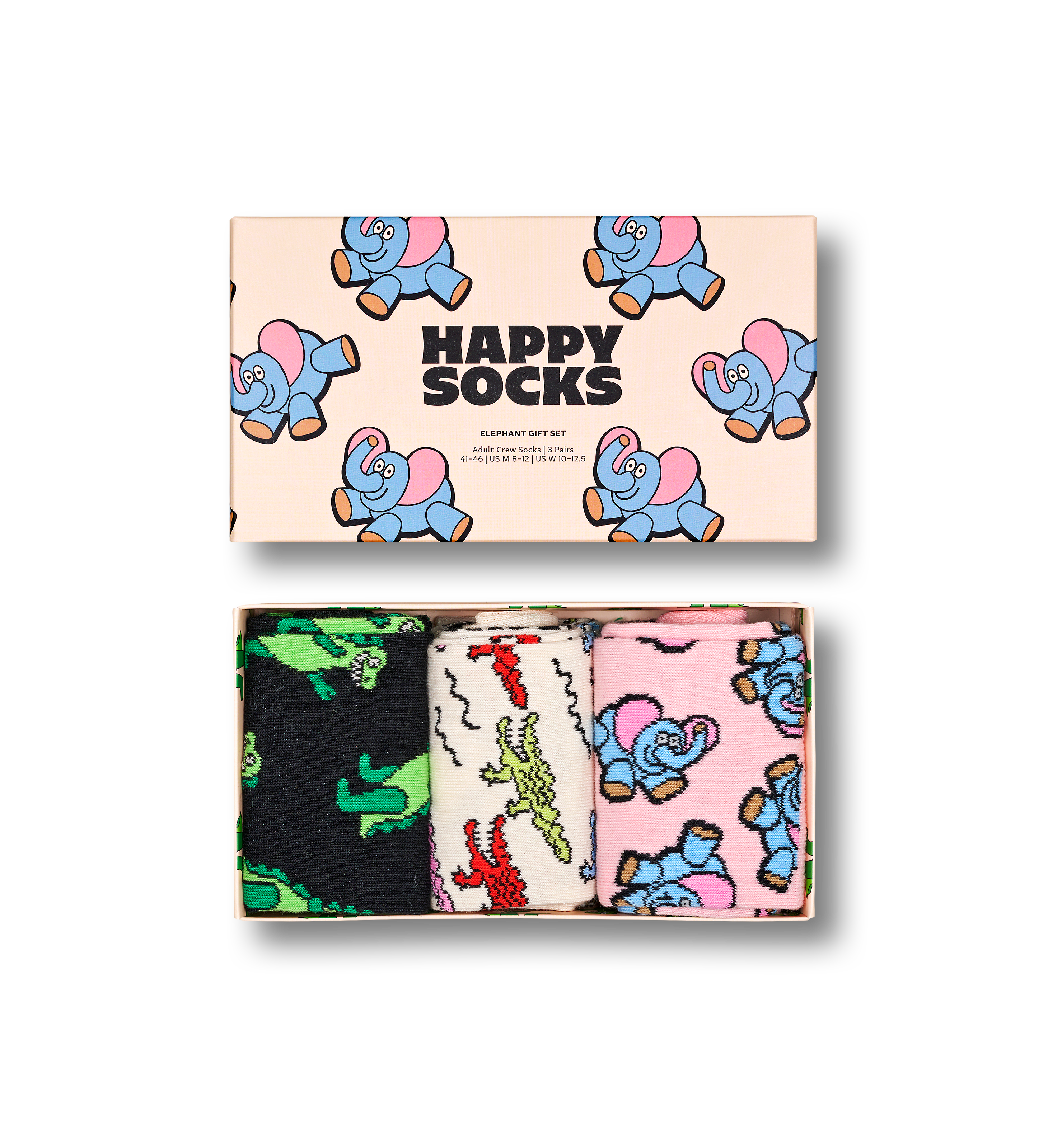 Black 3-Pack Elephant Crew Socks Gift Set