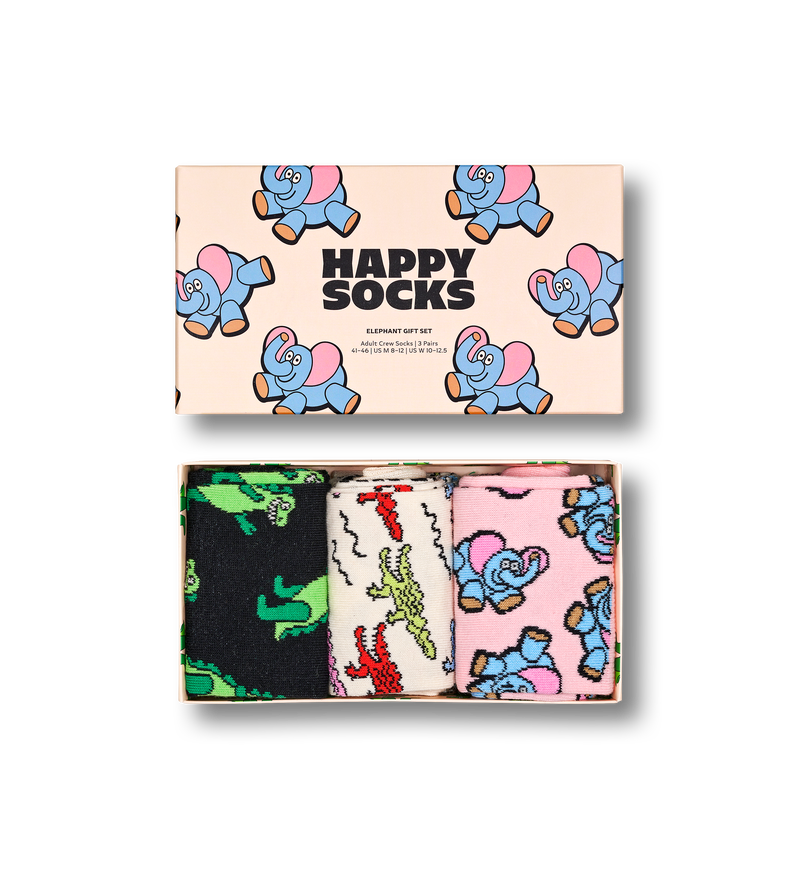 Colorful Elephant Crew Socks Gift Set | Fun 3-Pack