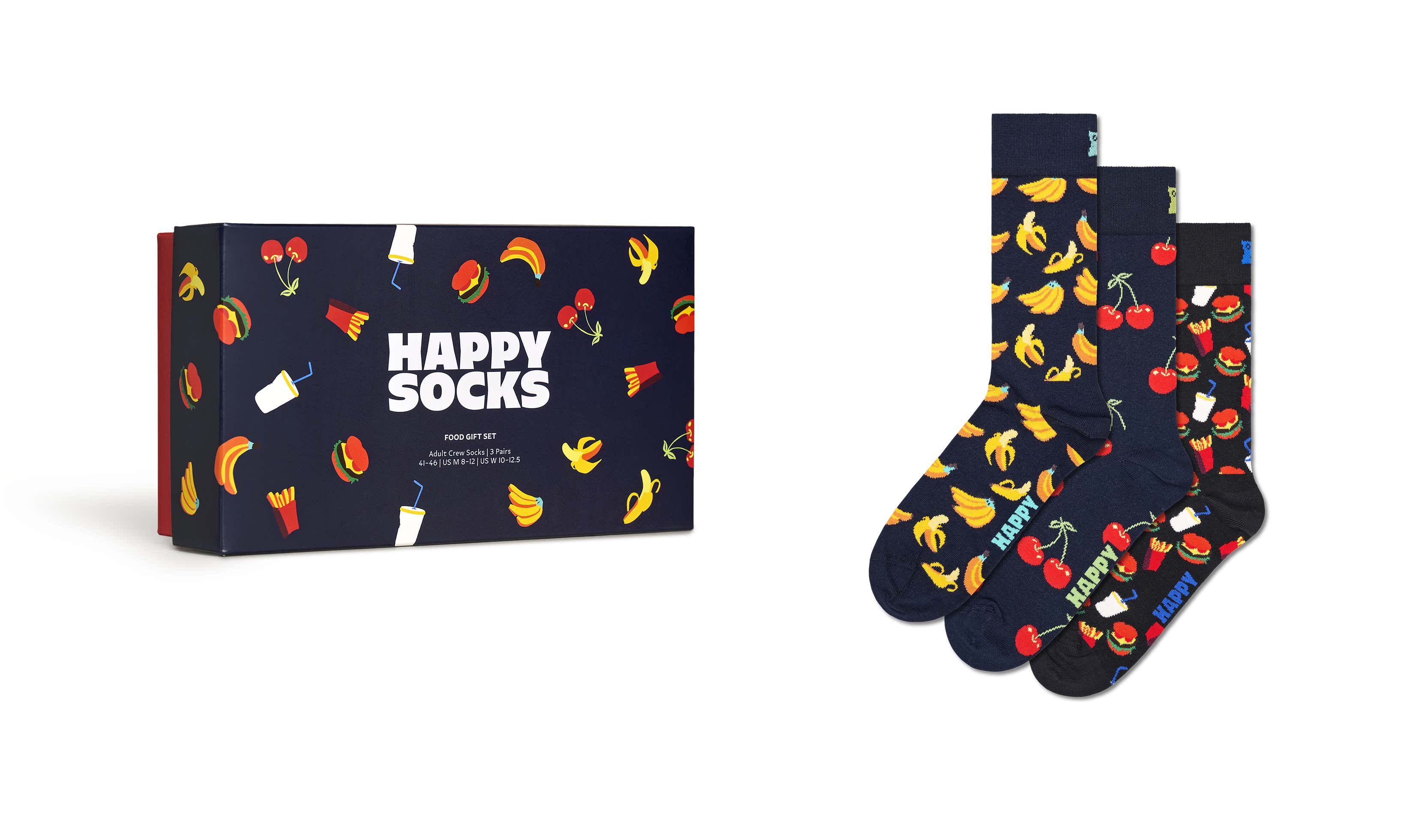 Navy Food Socks Gift Set | 3-Pack Crew Socks | Happy Socks US