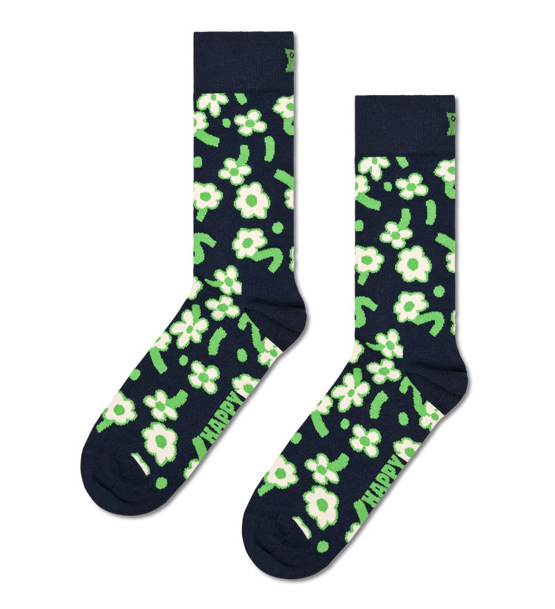 Navy Dancing Flower Crew Socks | Colorful Flower Socks