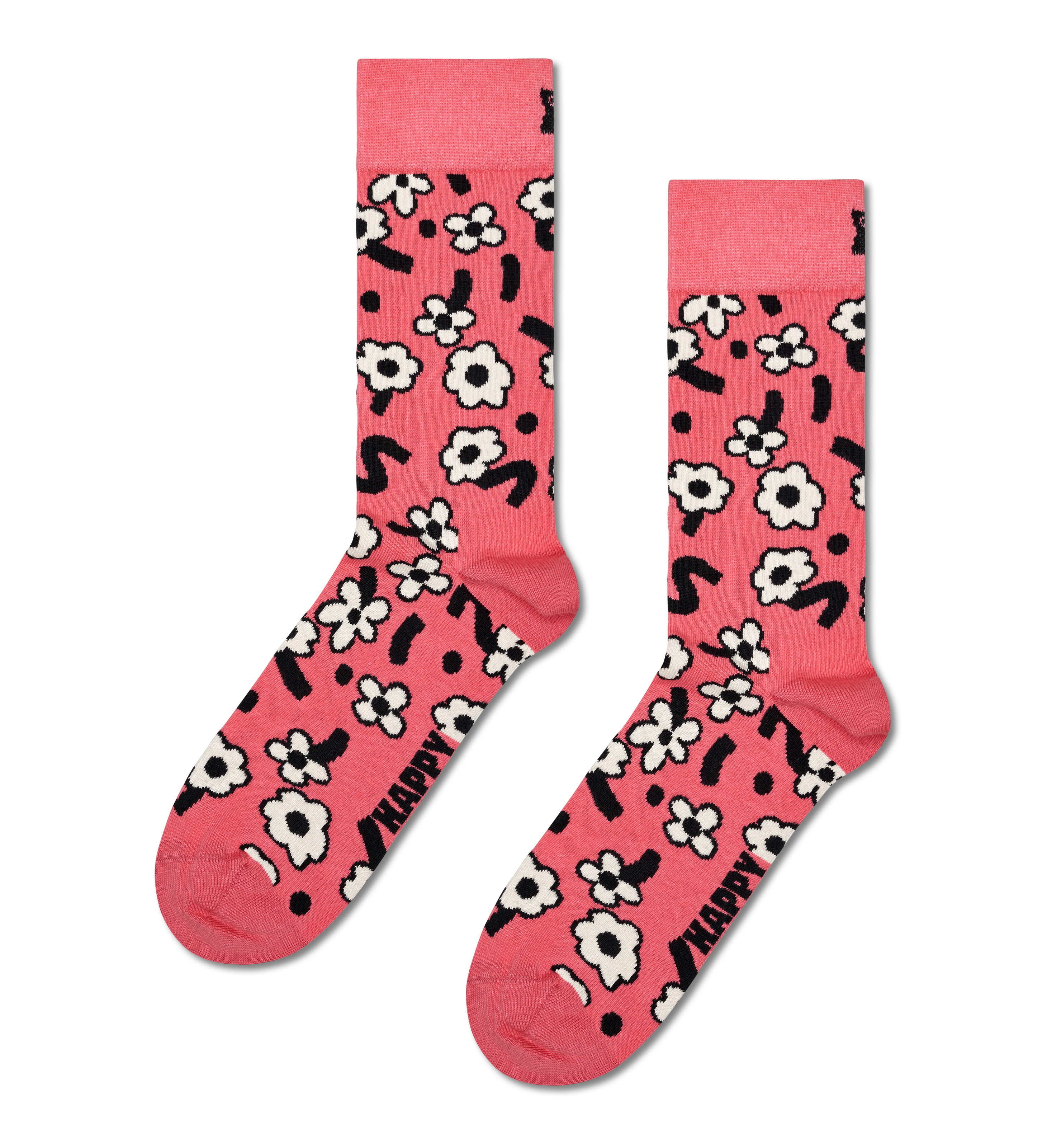Dark Pink Dancing Flower Crew Socks