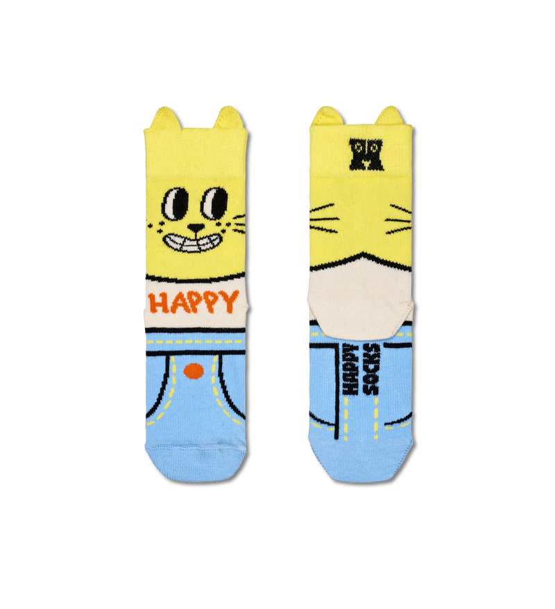 Yellow Cat Crew Socks | Cute Kids Cat Socks