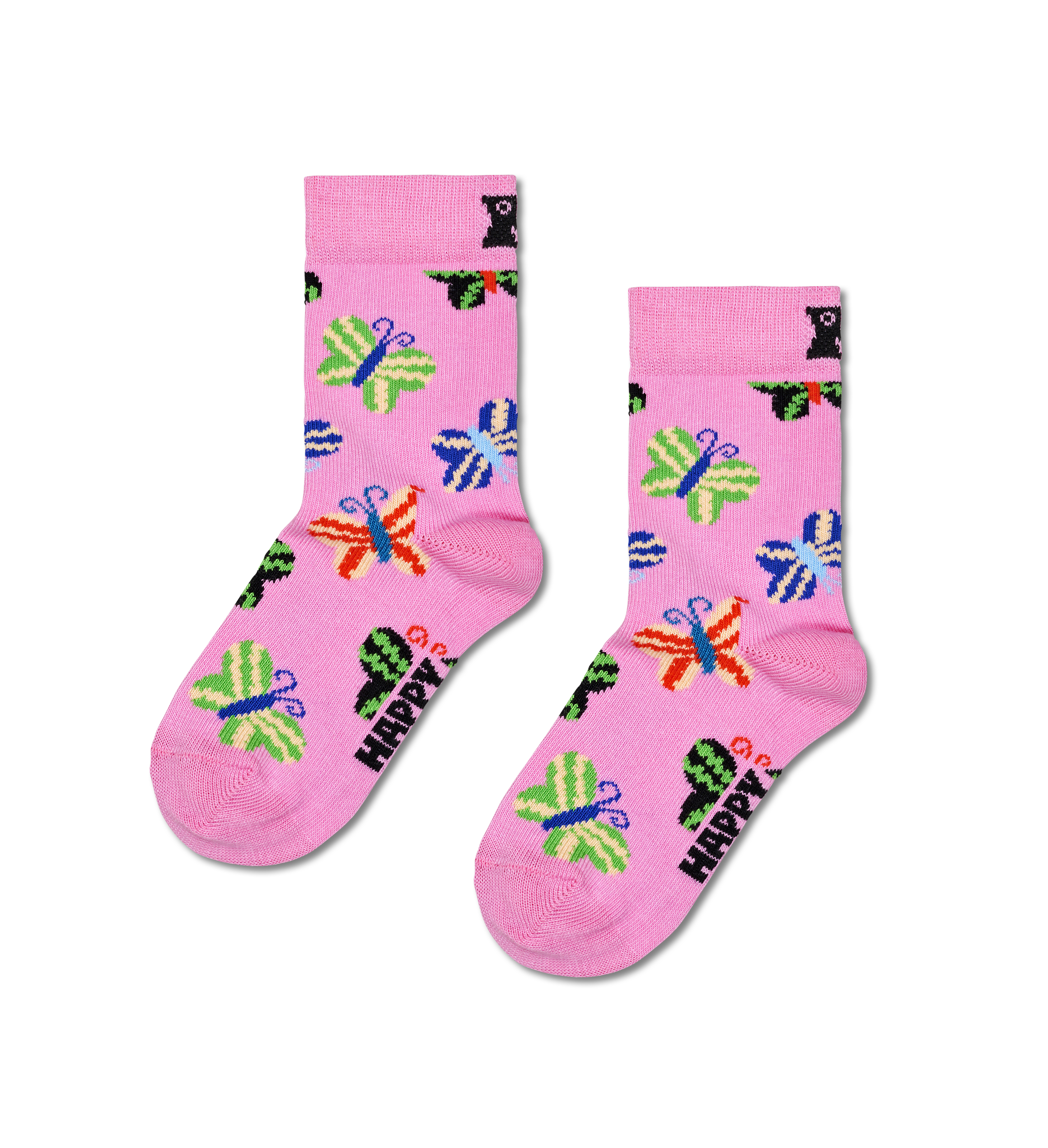 Pink Butterfly Crew Socks