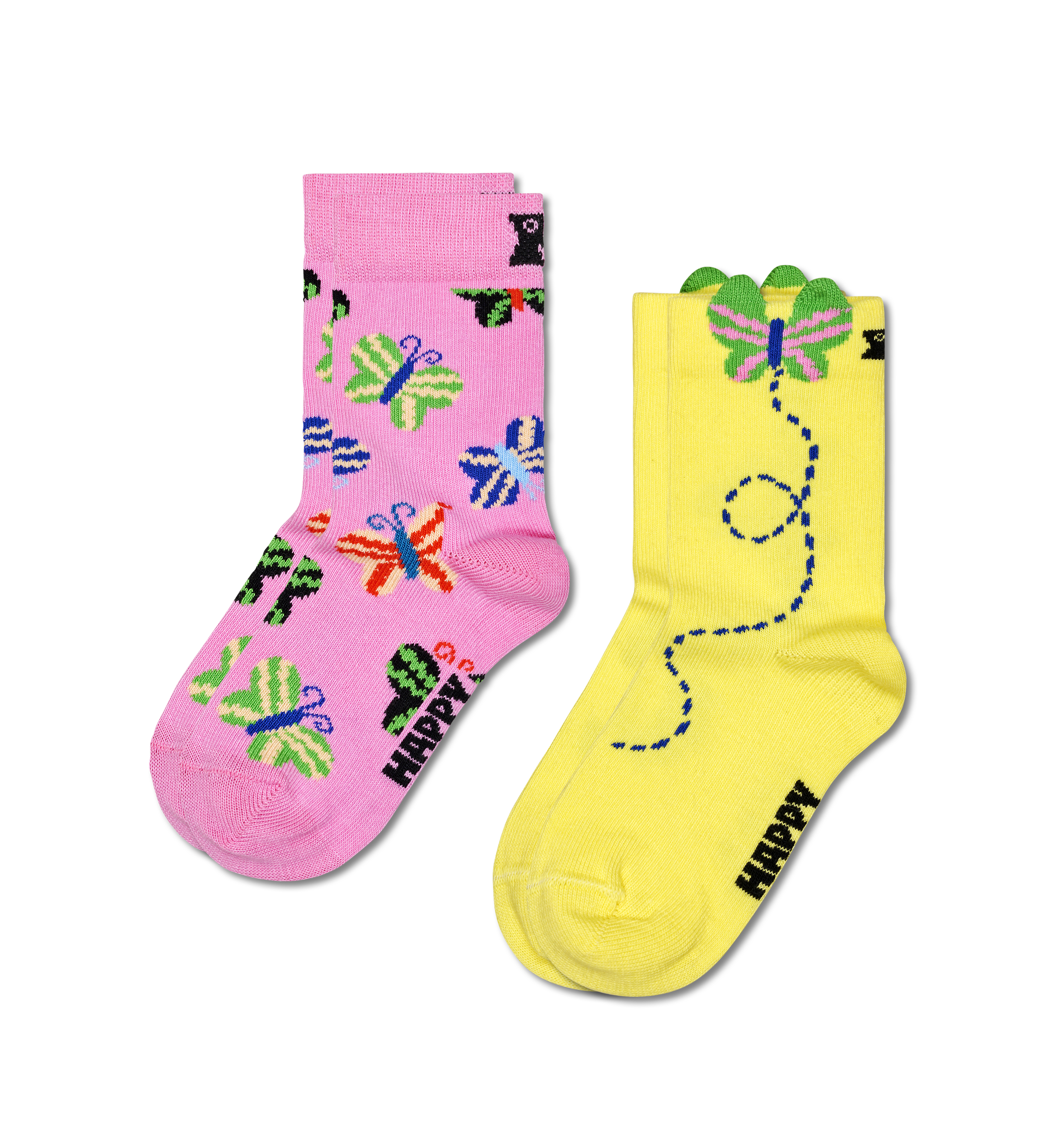 Pink 2-Pack Butterfly Crew Socks
