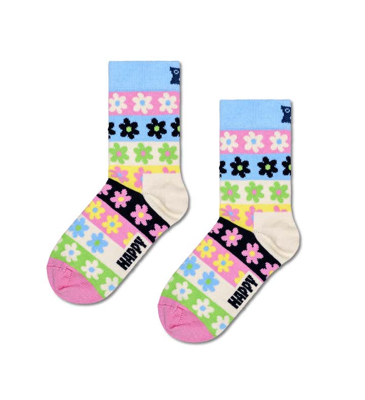 Light Blue Flower Stripe Crew Socks | Happy Socks US