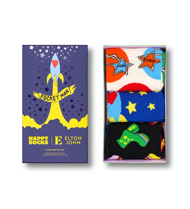 Black Elton John 3-Pack Crew Socks Gift Set