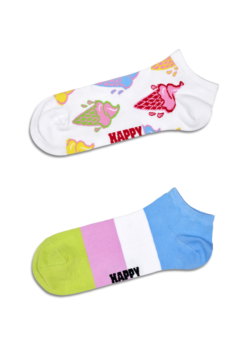 Fun Striped Low Cut Socks | 2-Pack Ice Cream Design
