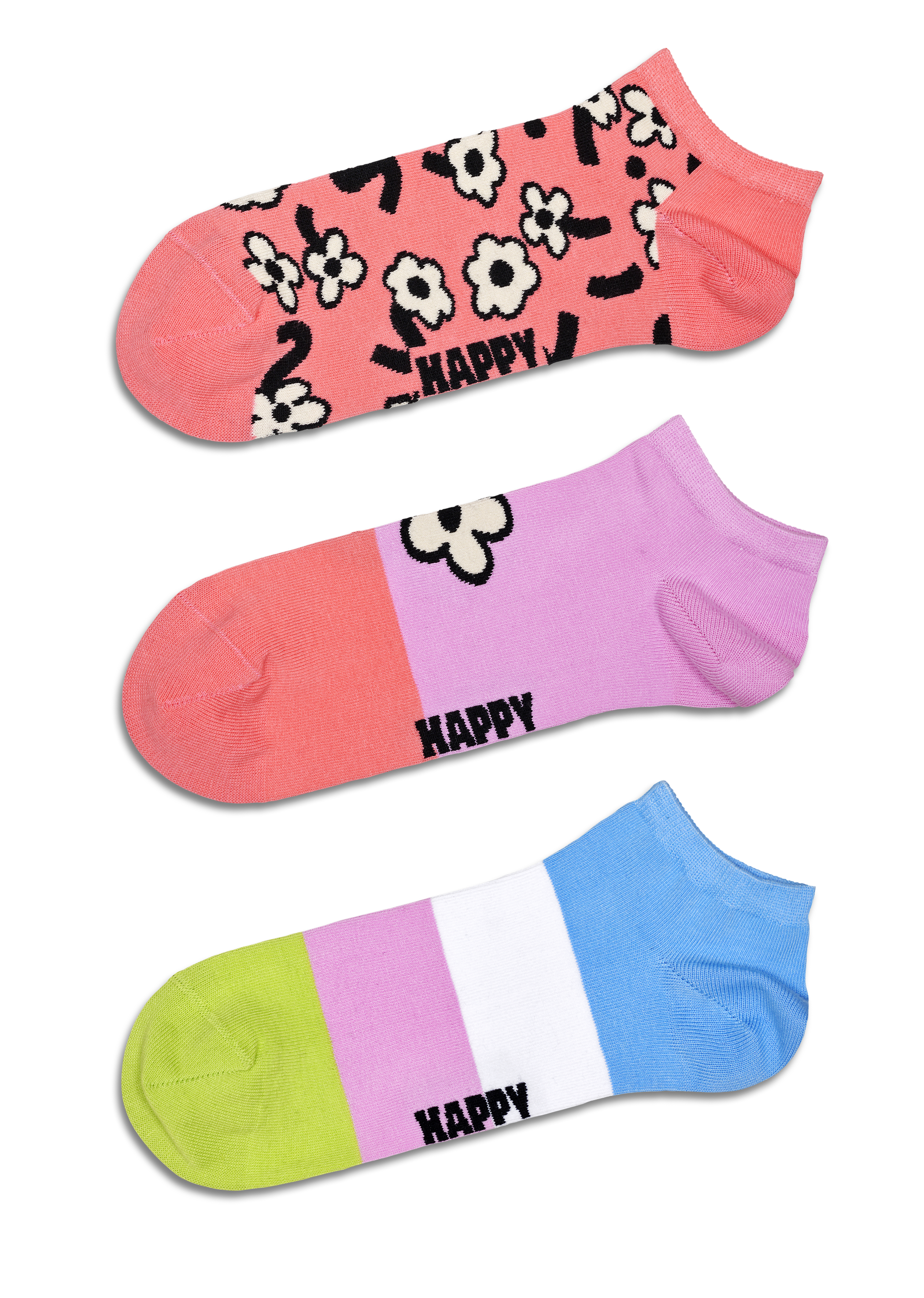 Dark Pink 3-Pack Flower Low Socks