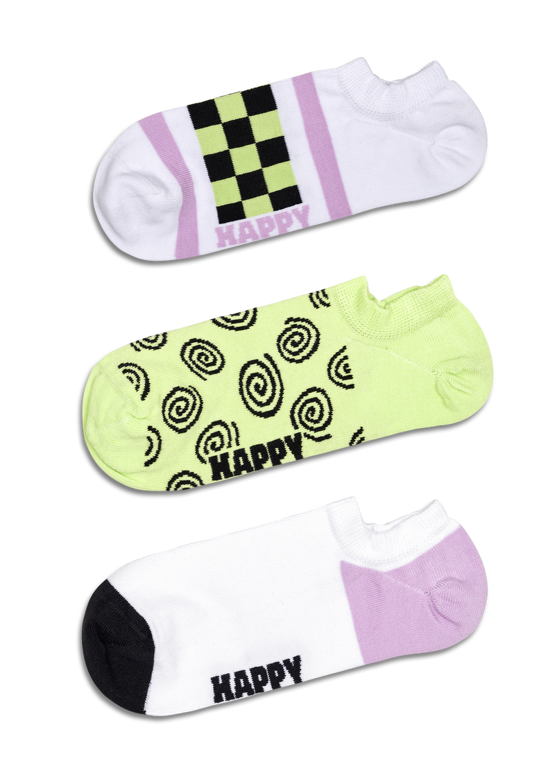 3-Pack Checked Stripe No Show Socks