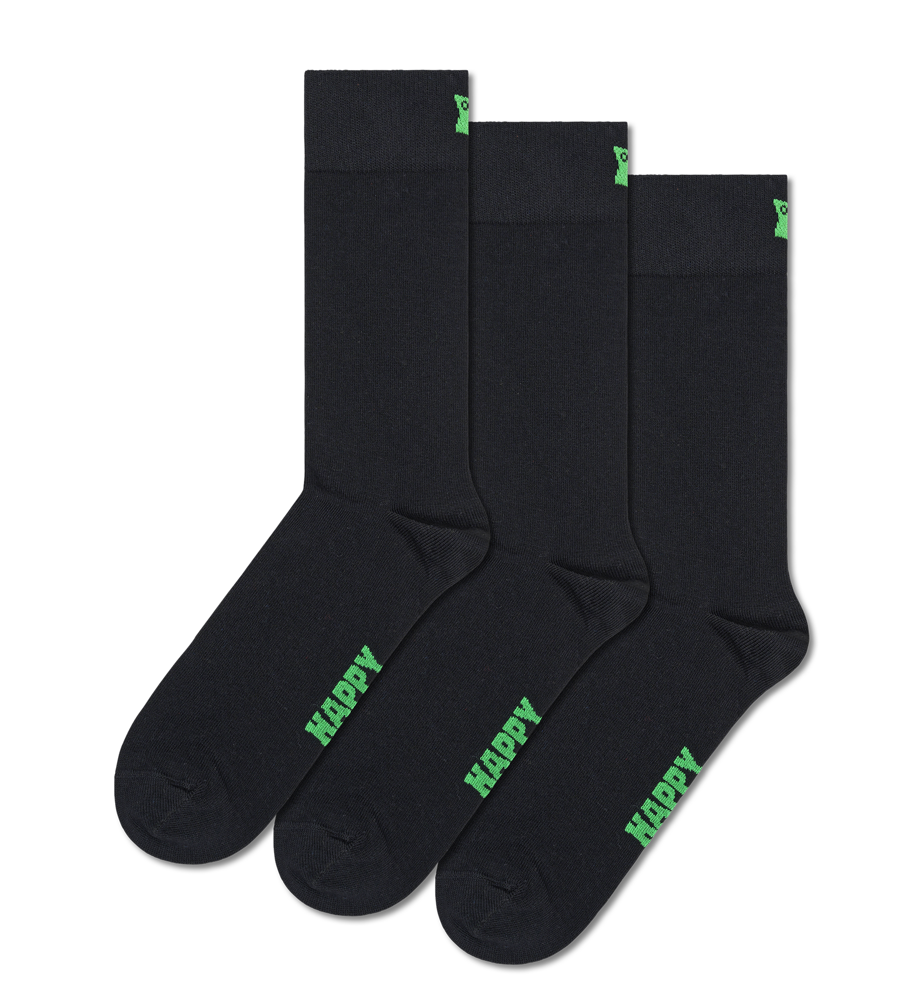 Black 3-Pack Solid Crew Socks