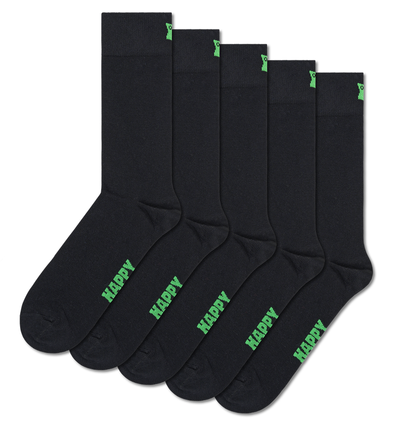 Black Solid Socks 5-Pack | Plain Crew Socks