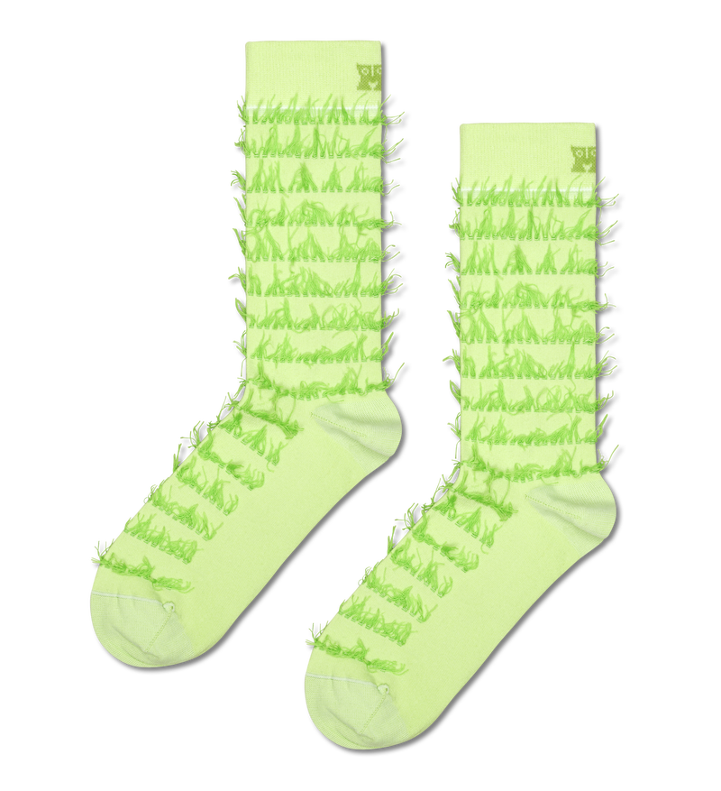 Light Green Fringes Crew Sock | Funky Fashion Socks