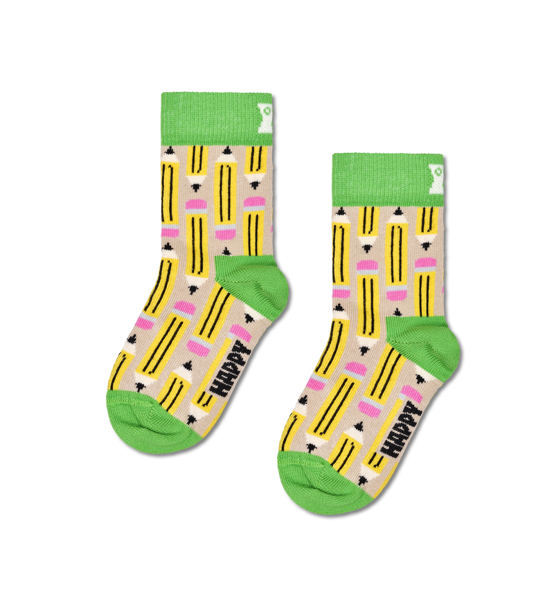 Kids Crazy Socks | Beige Pen Crew Sock for Kids