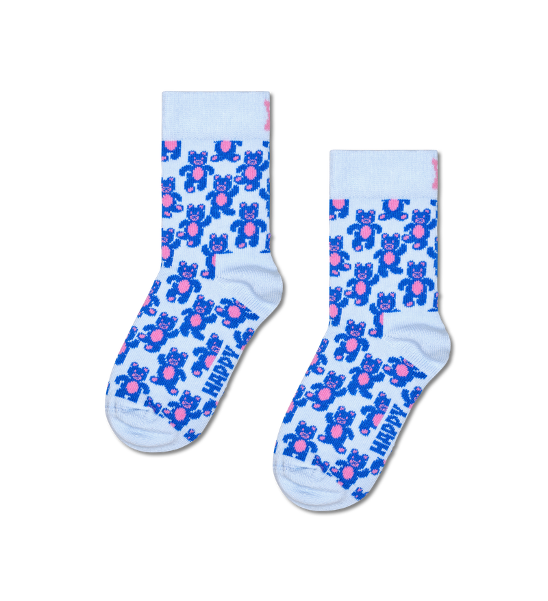 Kids Crazy Socks | Light Blue Teddy Bear Crew Sock