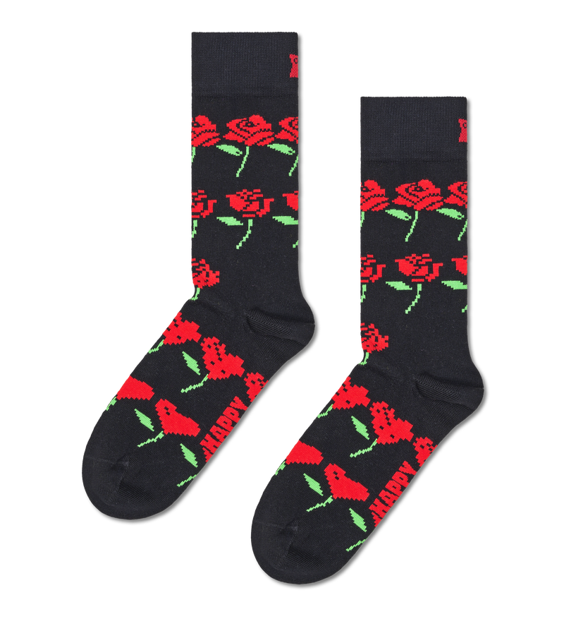 Schwarz Rose Hearts Crew Socke