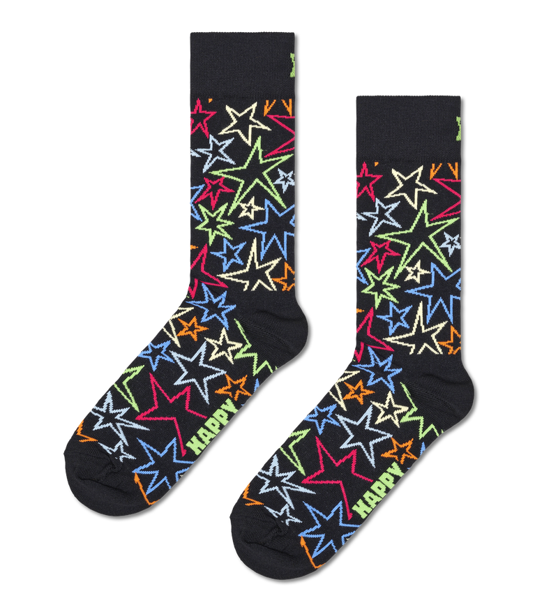 Black Star Crew Socks | Fun & Colorful Mega Star Sock