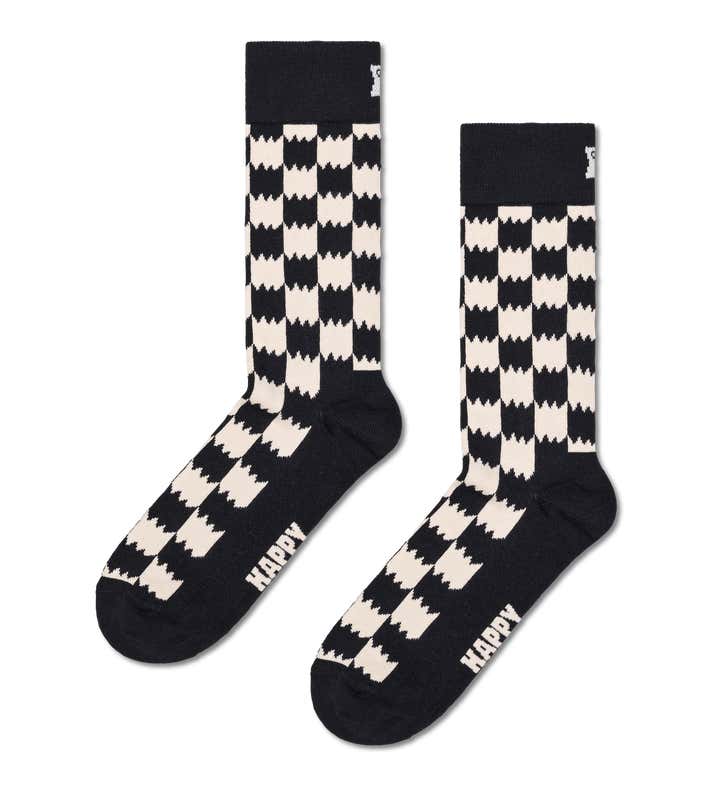 Black Checkered Crew Socks | Dizzy Check Design | Happy Socks US