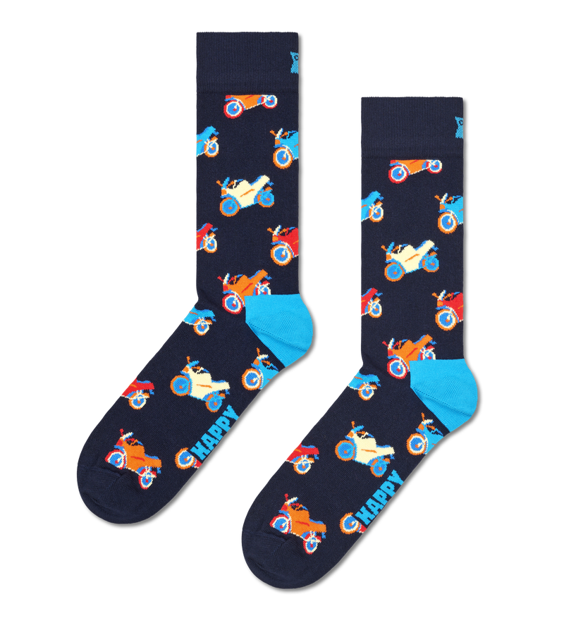 Navy Motorbike Crew Sock | Fun Bike Socks for Bike Lovers