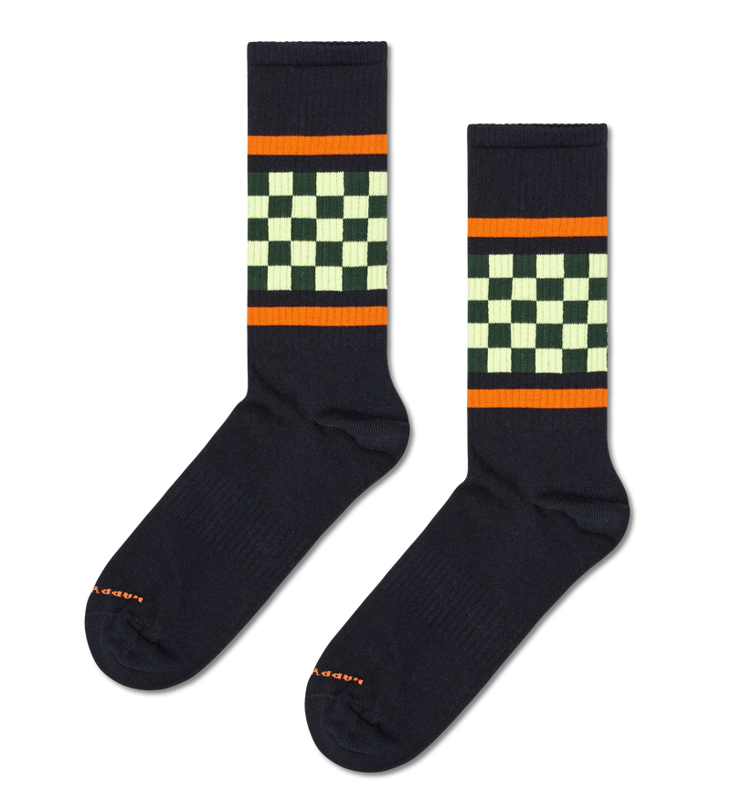 Black Stripe Sneaker Socks | Checked Crew Socks