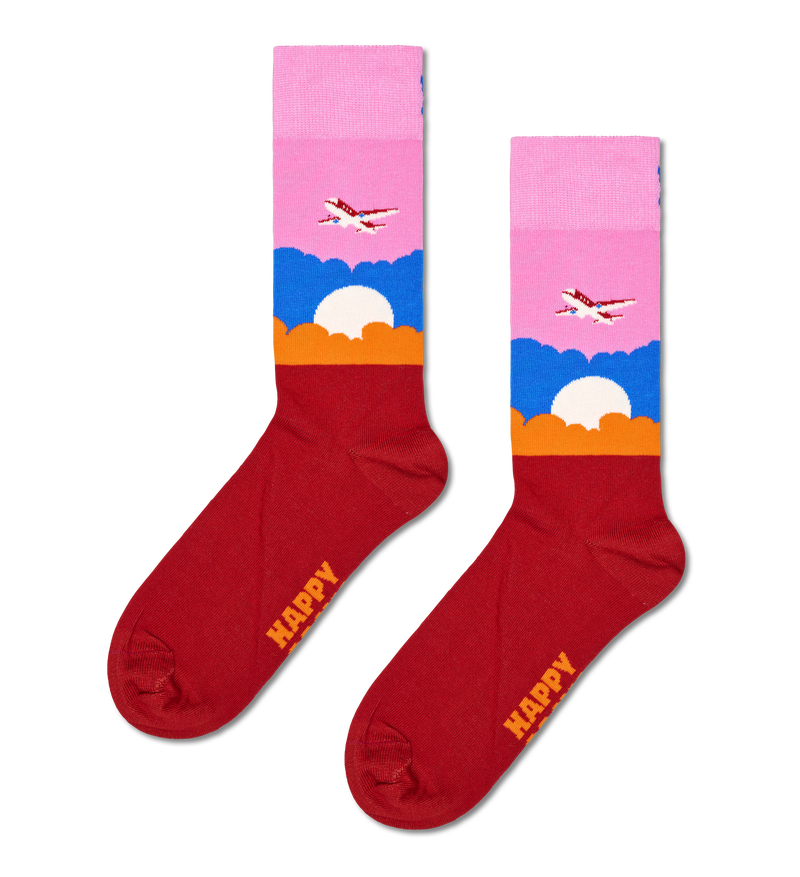 Pink Airplane Crew Sock