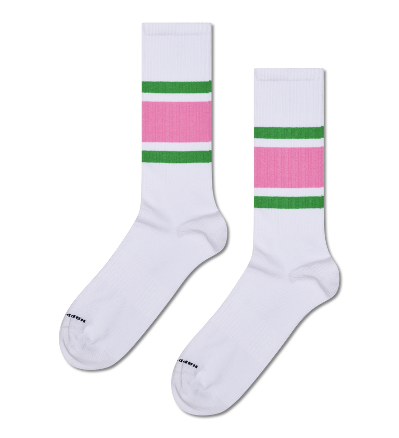 White Simple Stripe Sneaker Crew Sock