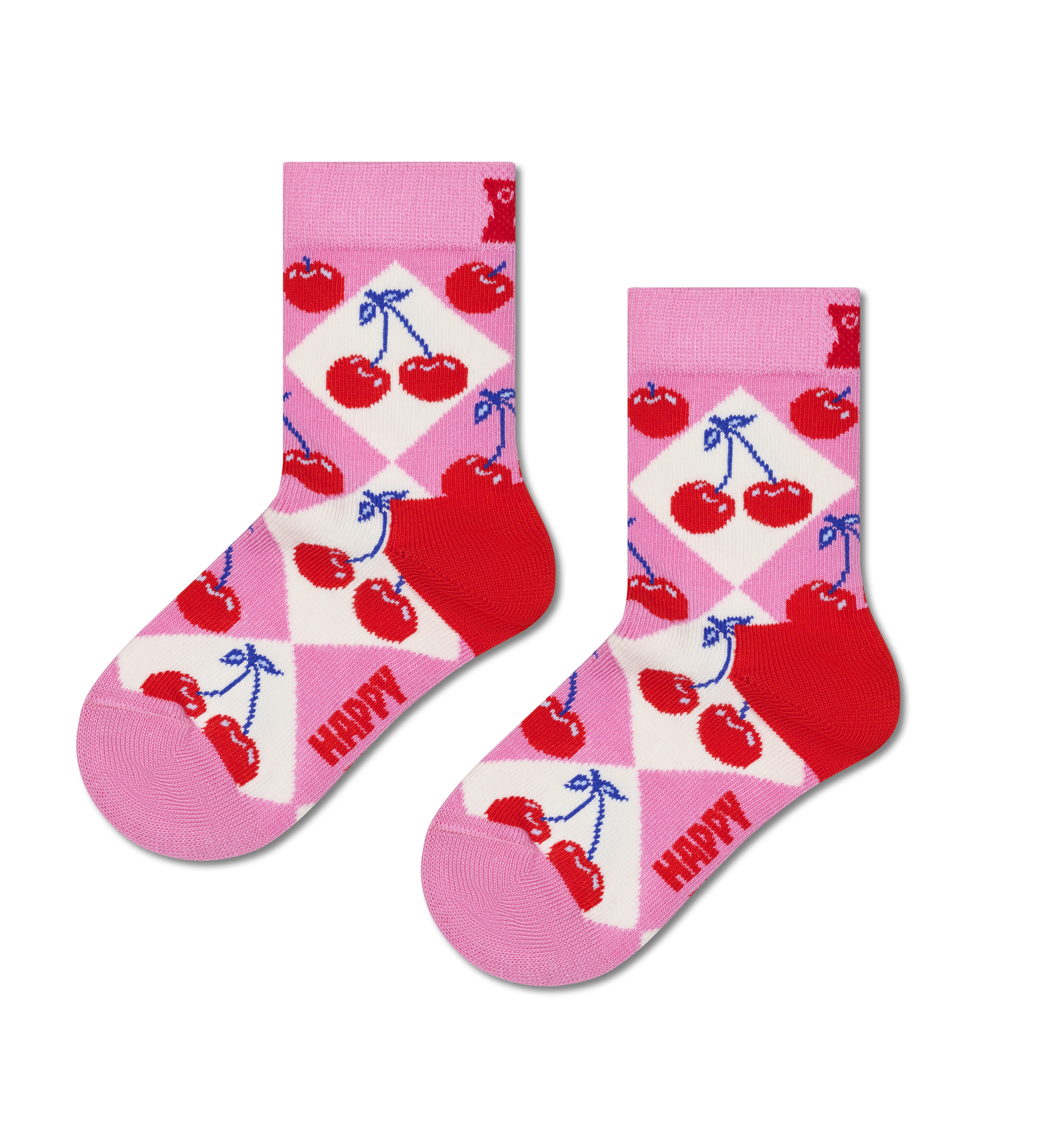 Kids Pink Cherry Argyle Crew Sock