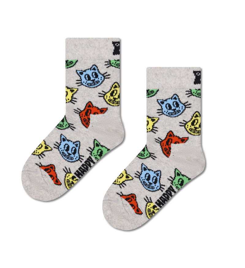 Kids Grey Cat Crew Sock