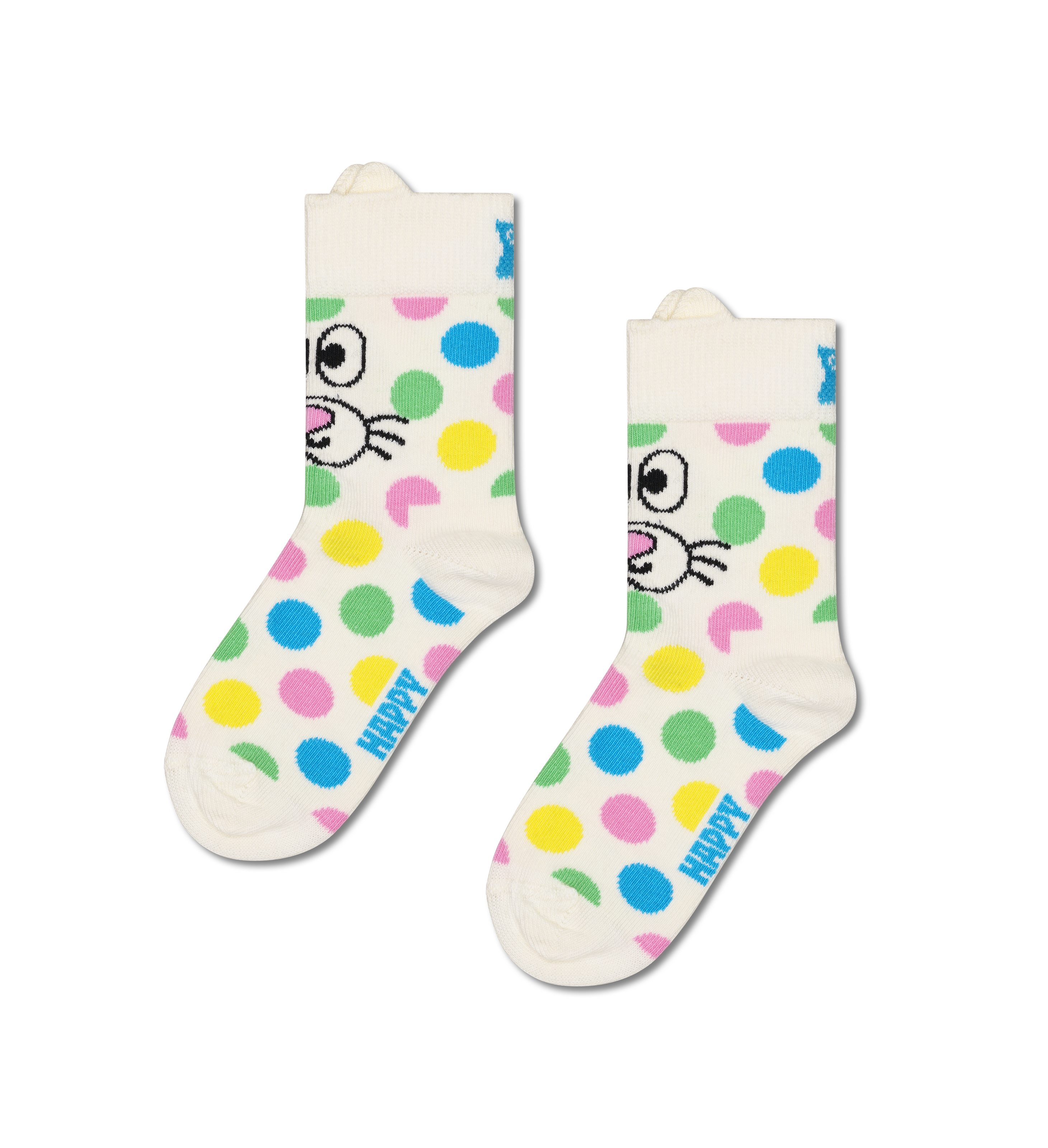 Kids White Dotted Bunny Crew Sock