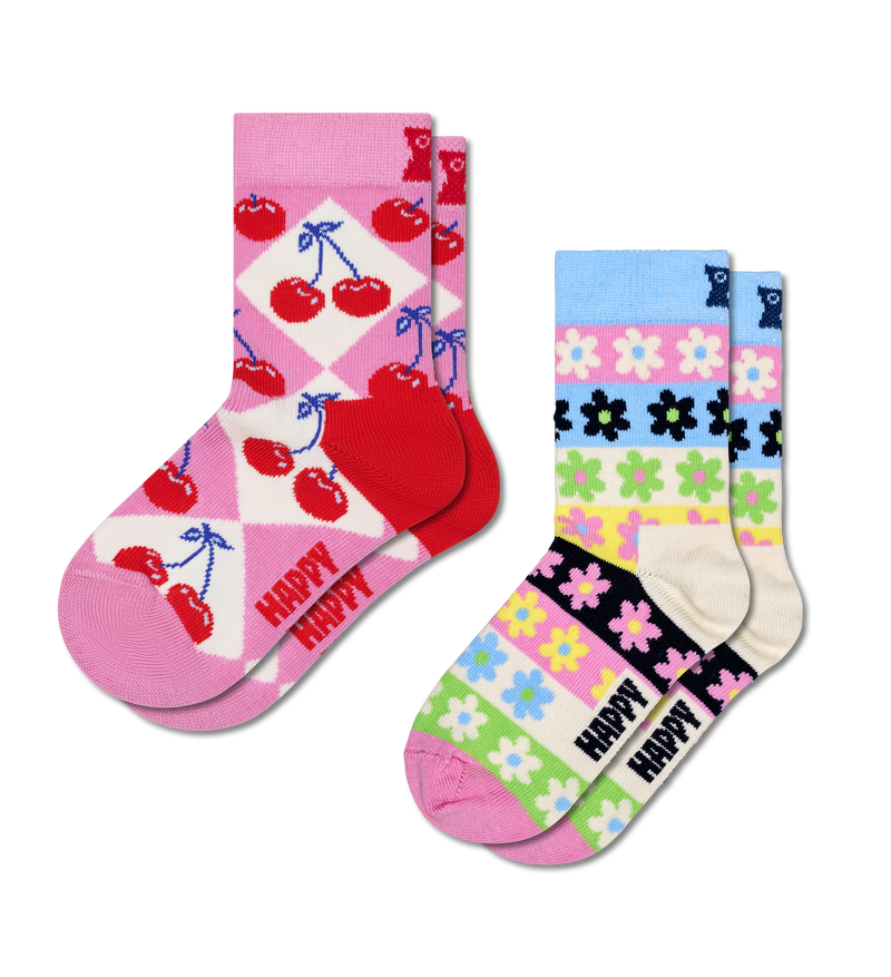 Kids Pink 2-Pack Cherry Crew Socks