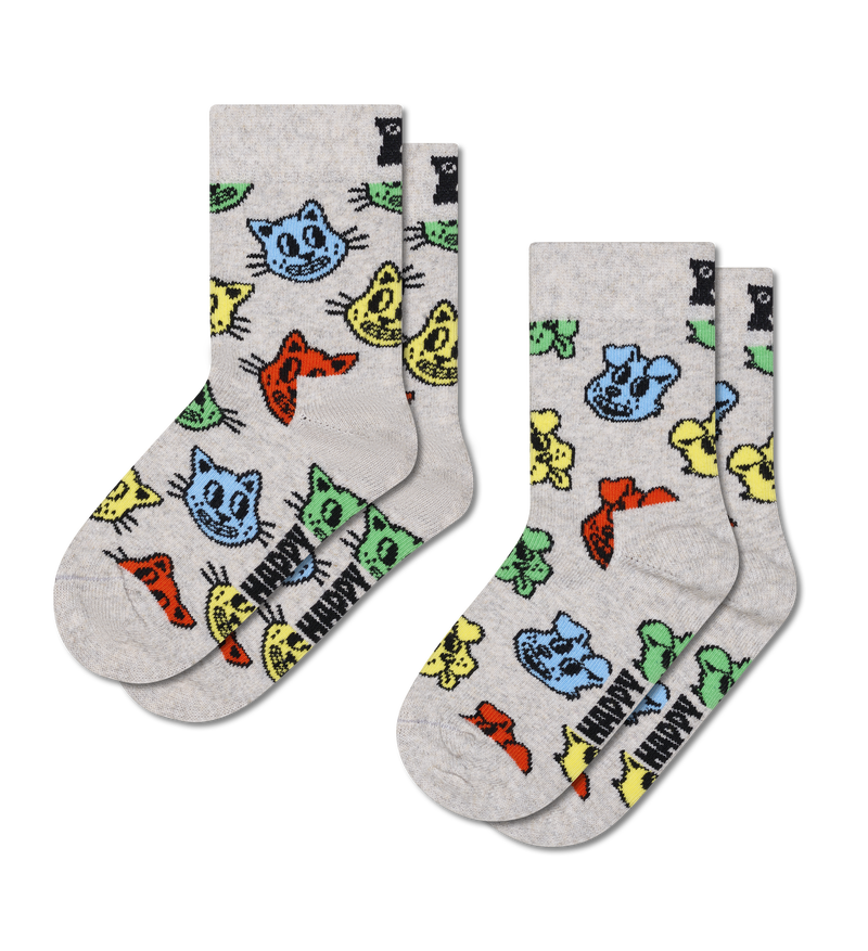 Kids Grey 2-Pack Doggo & Cat Crew Socks