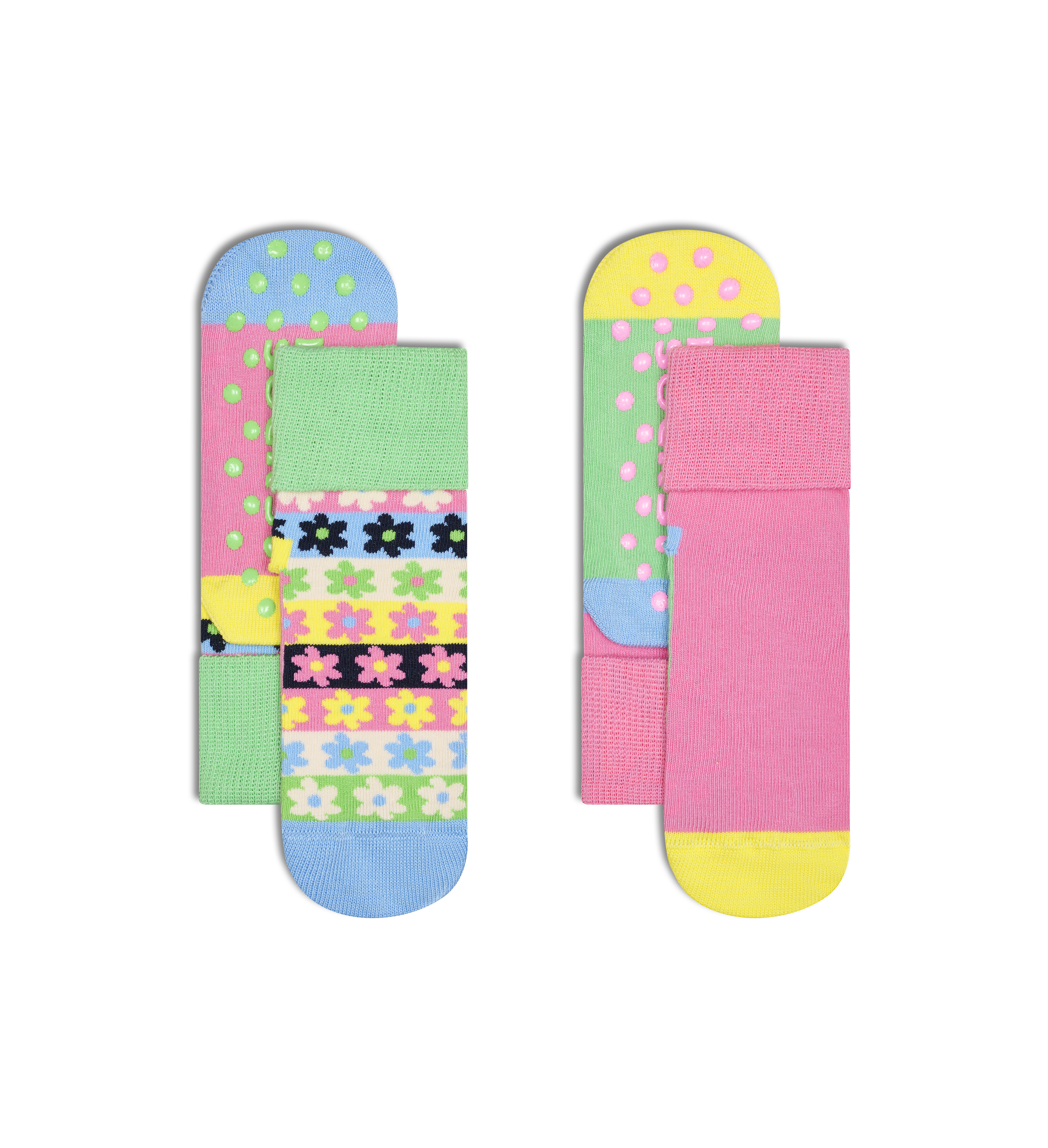Kids 2-Pack Flower Stripe Anti-Slip Socks