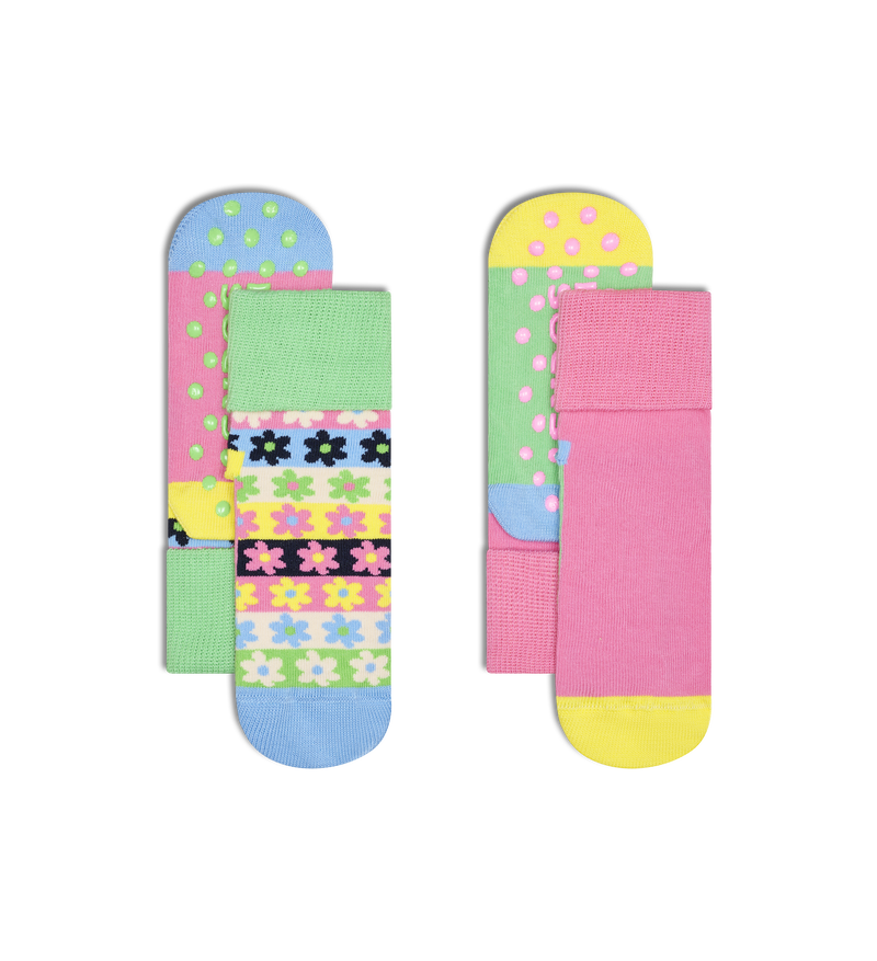 Kids 2-Pack Flower Stripe Anti-Slip Socks