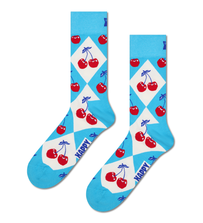 Turquoise Cherry Argyle Crew Sock