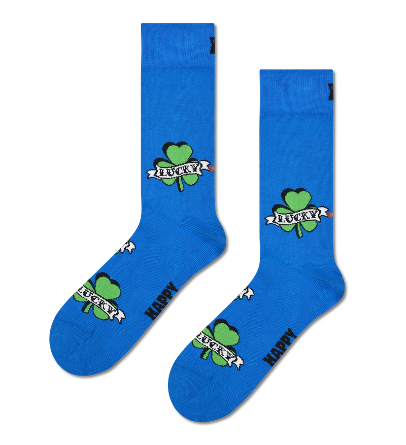Blue Three-Leaf Luck Crew Sock