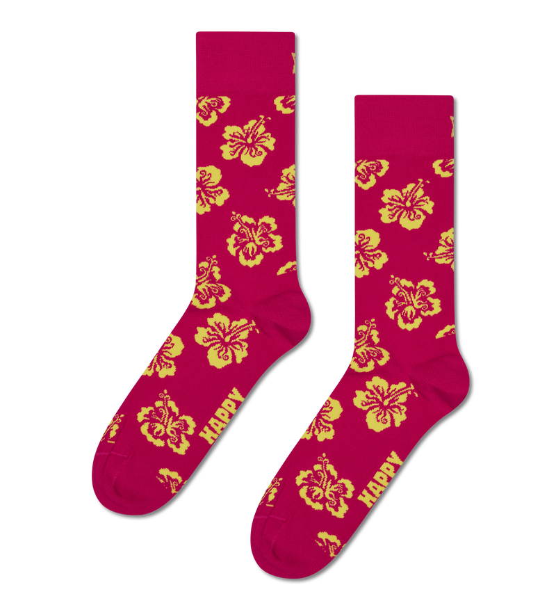 Dark Pink Hibiscus Crew Sock