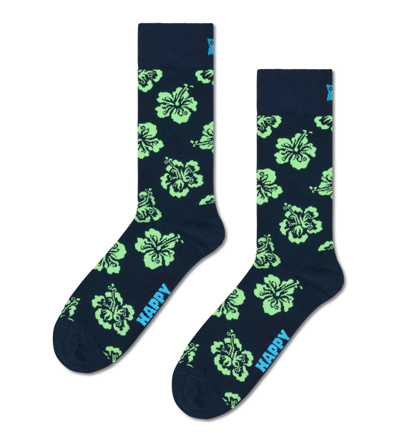 Navy Hibiscus Crew Sock