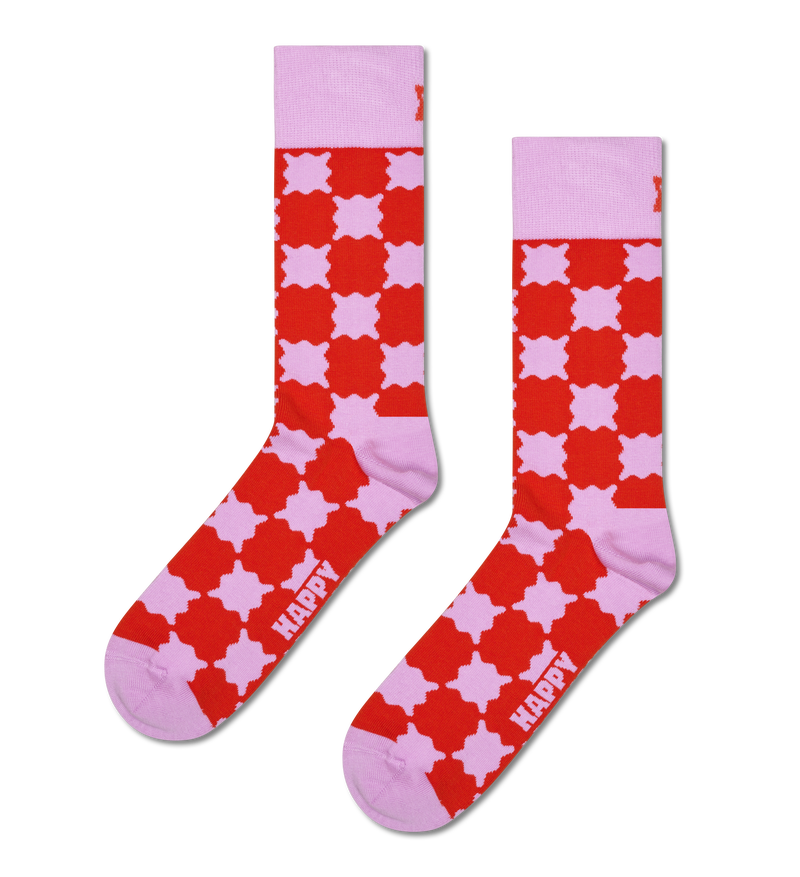 Pink Wobbly Check Crew Sock