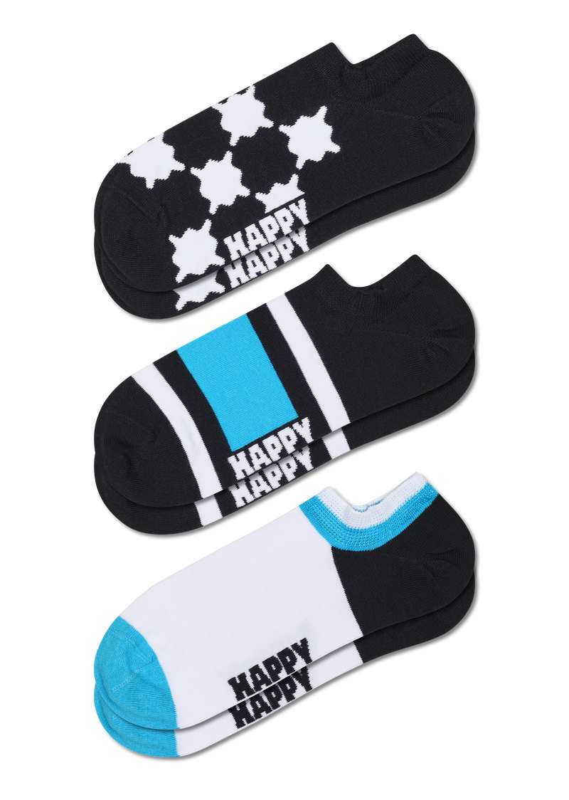 Black 3-Pack Wobbly Check No Show Socks