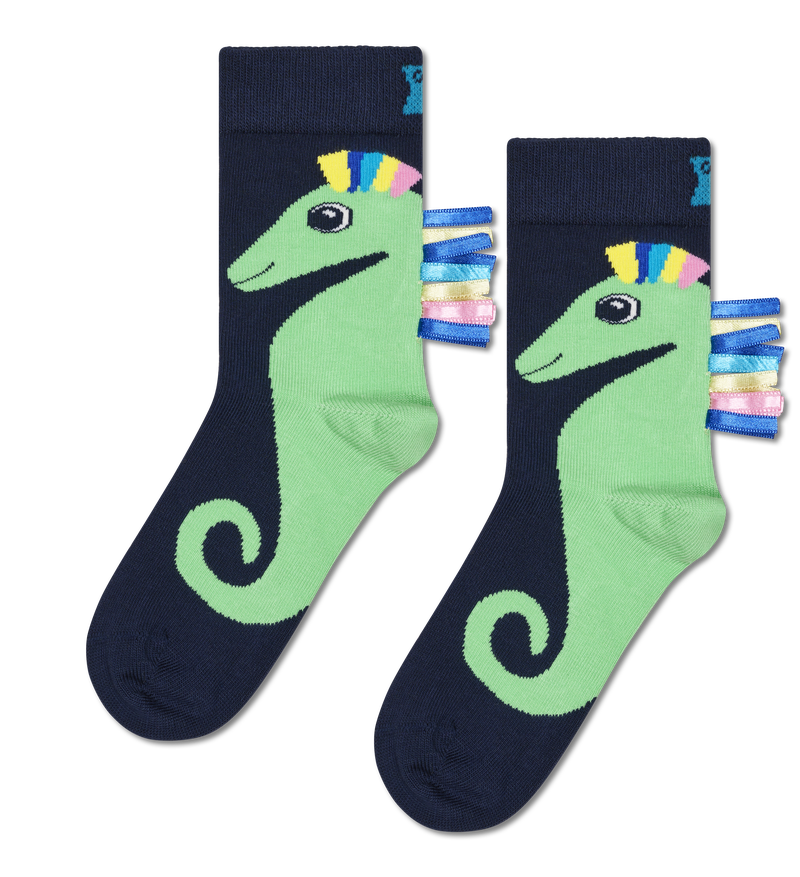 Kids Navy Seahorse Crew Sock