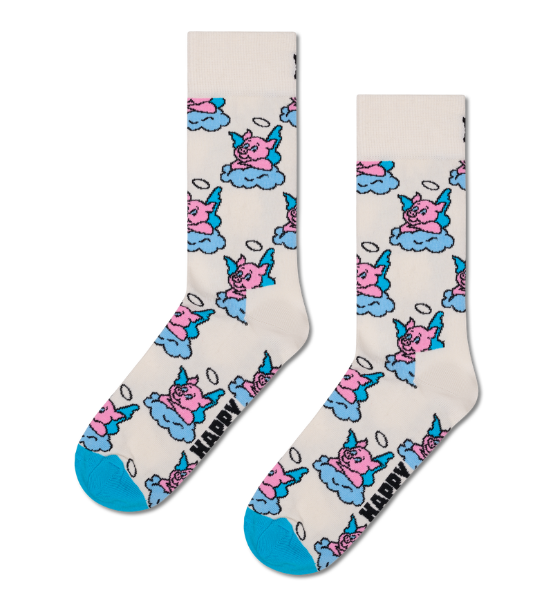 Pig Angel Funny Socks | White Cloud Pattern