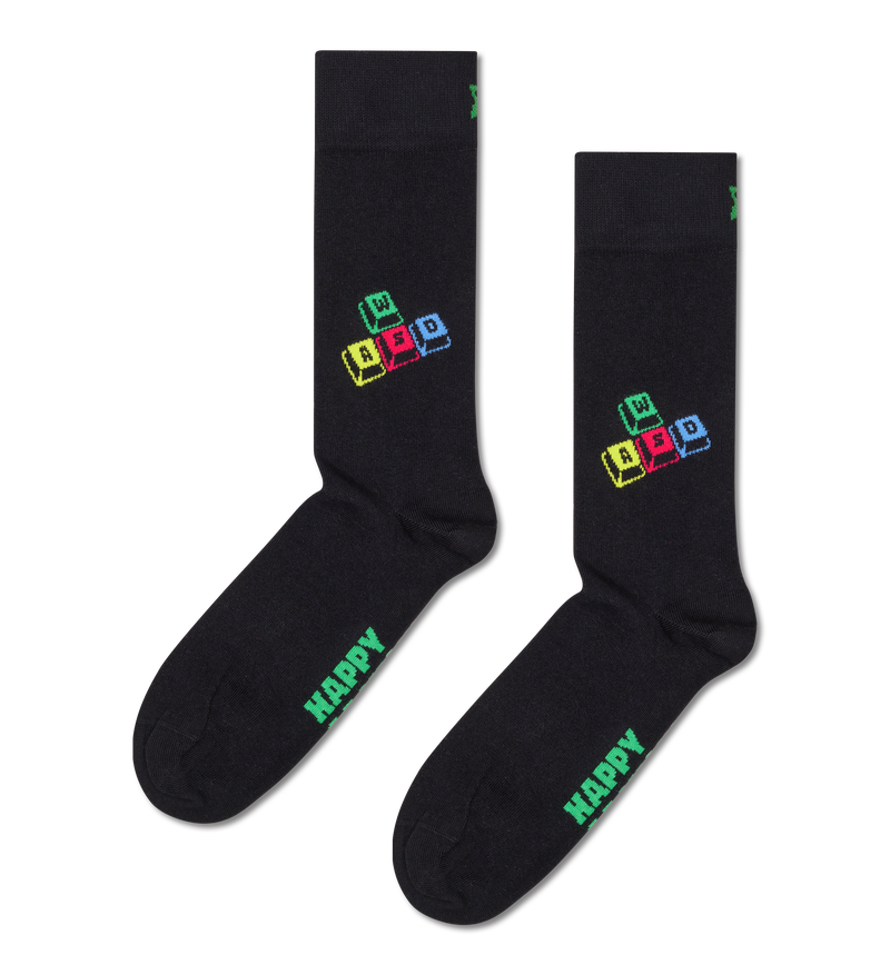 Black Gaming Sock with WASD Keys Print | Fun Socks