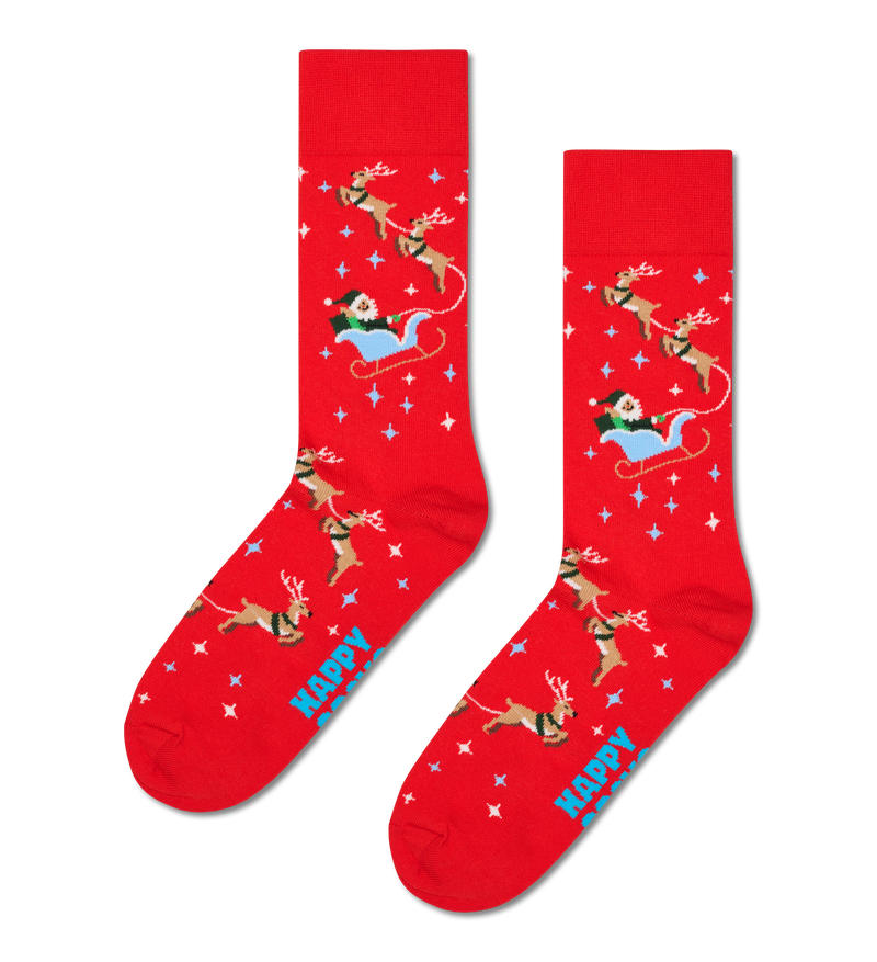 Red Santa Sleigh Christmas Socks | Fun Holiday Gift