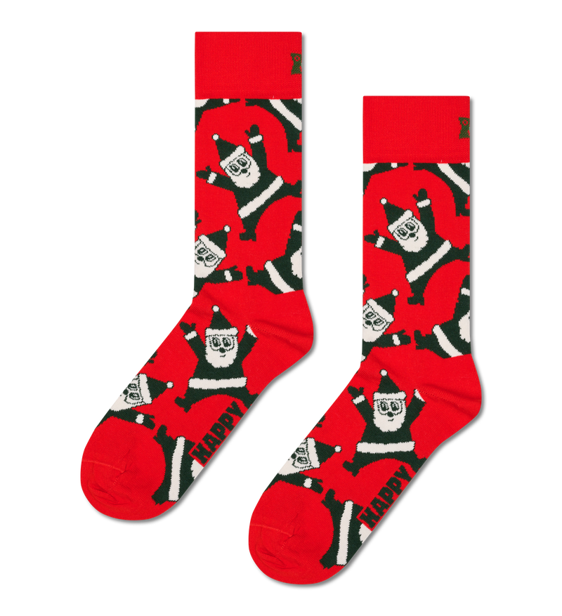 Red Cartwheeling Santa Christmas Socks