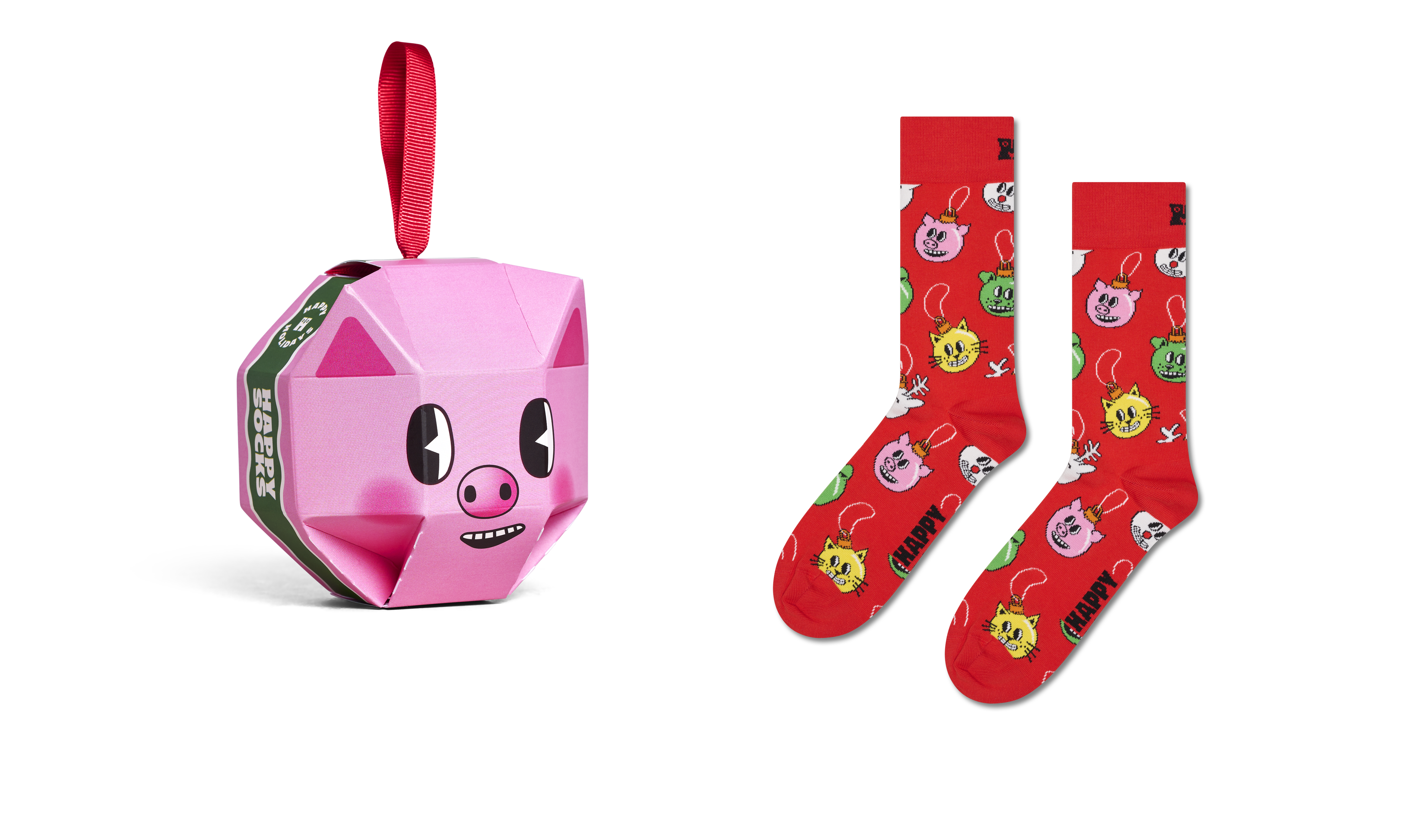 Red Pig Sock Gift Set with Funny Animal Faces