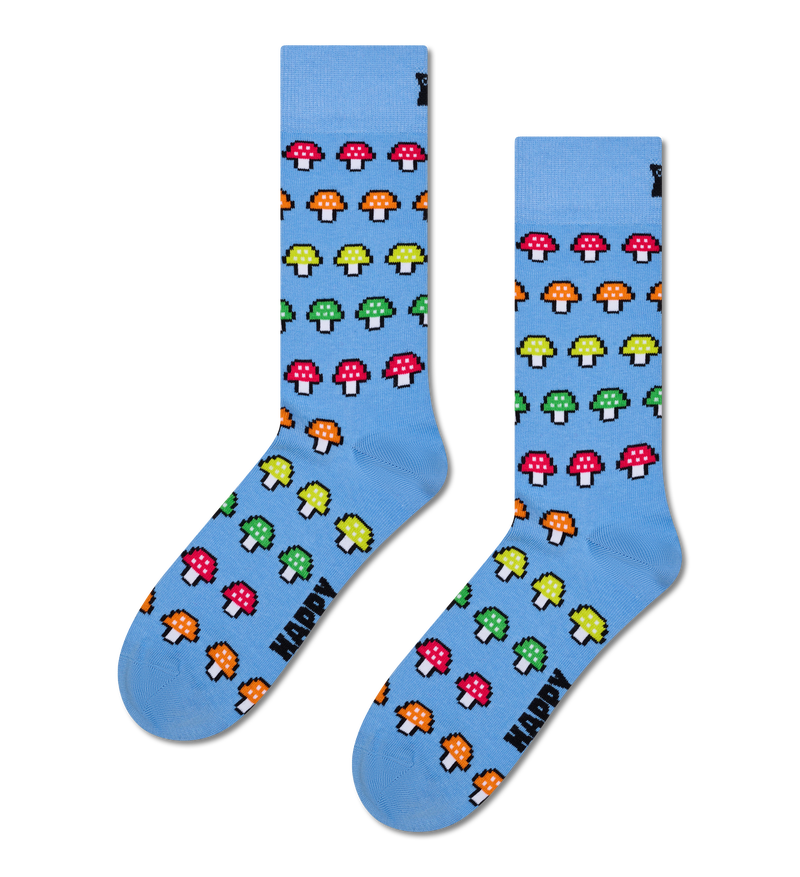 Blue Mushroom Stripe Socks | Fun & Colorful