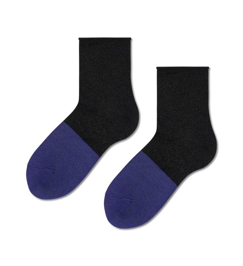 Black 1/2 Crew Sock with Extended Blue Toe | Fancy & Shiny